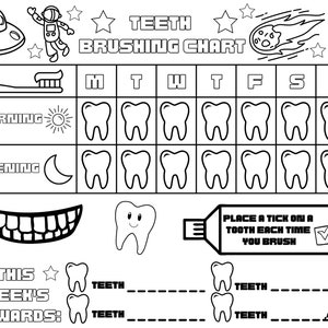Colora i tuoi denti per bambini Spazzolando la tabella delle ricompense - Space Aliens Theme - Scarica, stampa e colora
