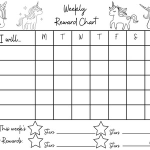 Colora la tua tabella di ricompensa per bambini - Tema Unicorni - Scarica, stampa e colora