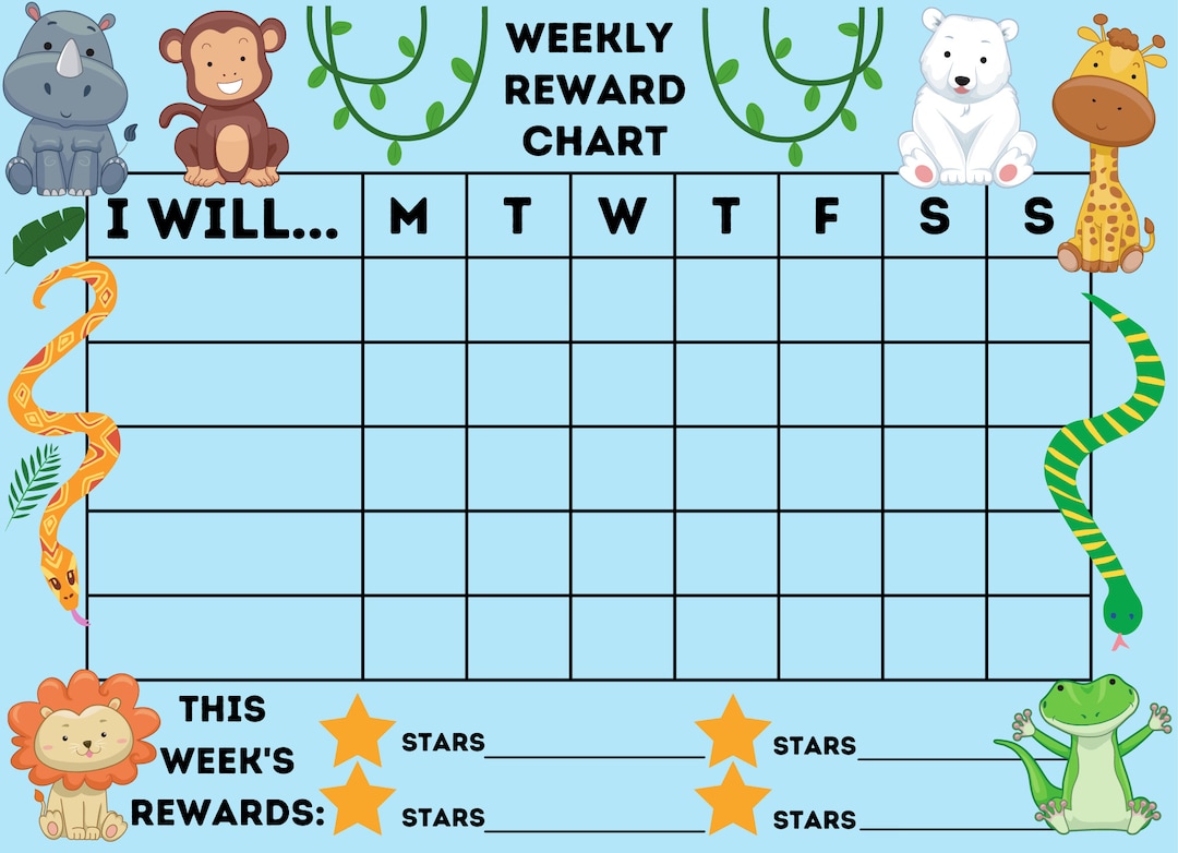 Children's Reward Chart Jungle Animals Theme Download and Print Etsy