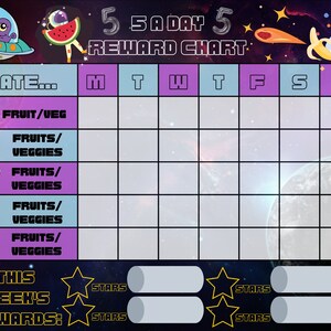 Tabla de recompensas de Children's 5 a Day - Space Aliens Theme - Descargar e imprimir