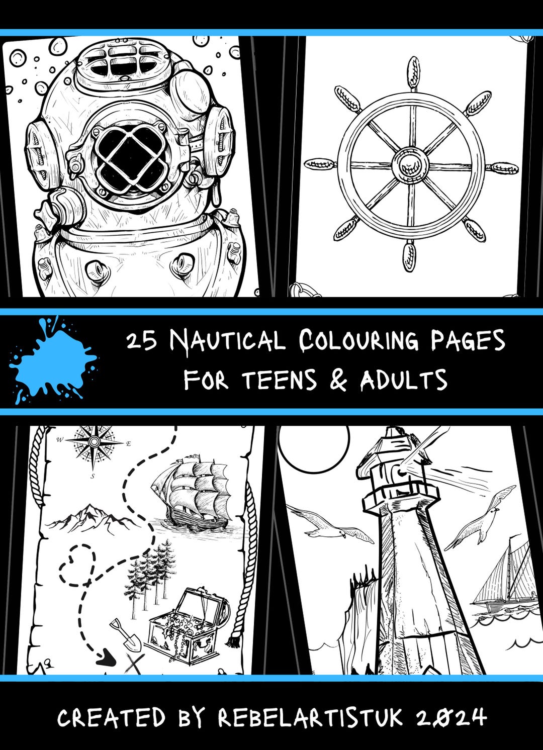 Nautical Colouring for Adults and Teens - DIGITAL Colouring Pages ...