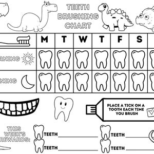 Colora la tabella delle ricompense per lavarsi i denti dei tuoi bambini - Tema dinosauri - Scarica, stampa e colora