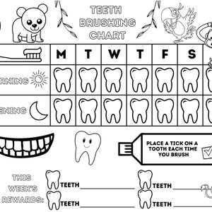 Colora la tabella delle ricompense per lavarsi i denti dei tuoi figli - Tema Jungle Animals - Scarica, stampa e colora