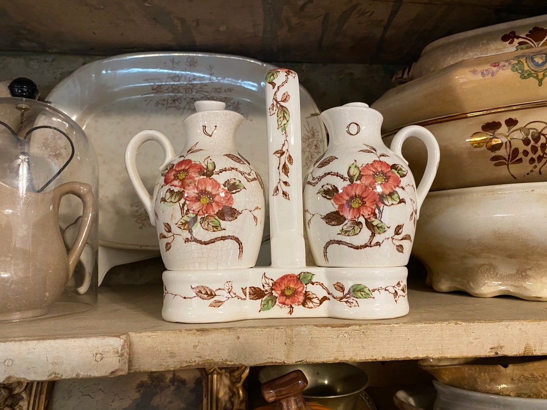 Vintage Olive Oil and Vinegar Holders Pink Floral Etsy