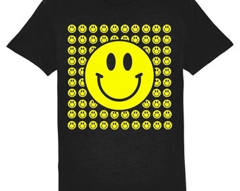 Acid House Happy Tablets Rave Art T-Shirt, 100% Organic Cotton