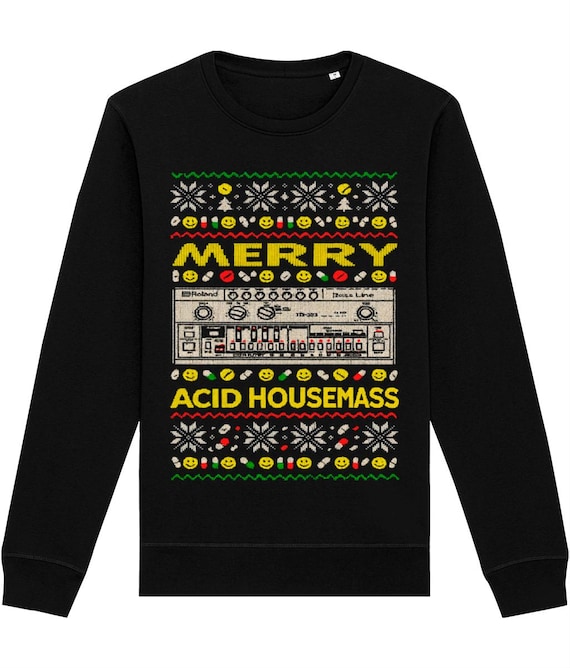 Acid House Christmas Sweatshirt in Black... Rave Flyer Art