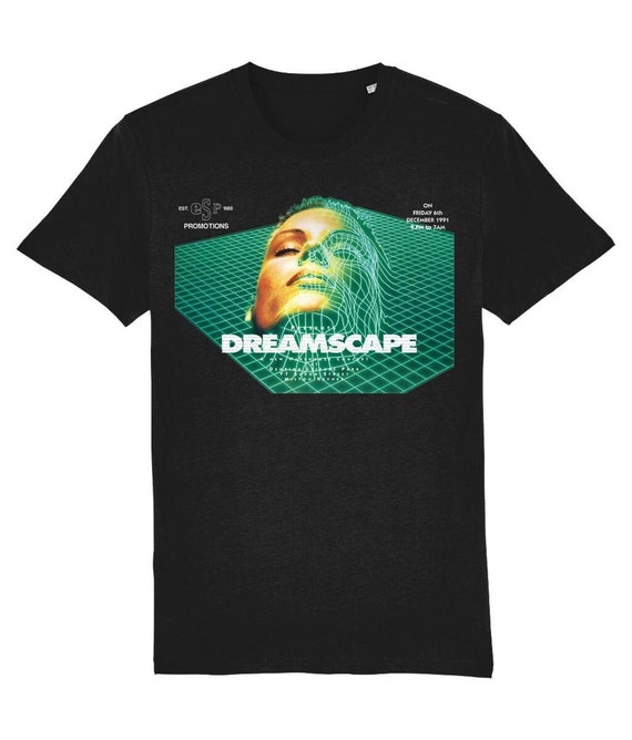 Dreamscape 1 Rave Flyer T-Shirt, Organic Cotton, Vegan Certified, Rave, Club Festival Streetwear , Unisex Mens Womens