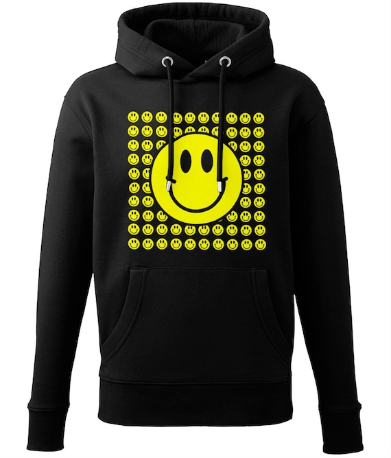Acid House Smiley Face Hoodie – Rave Art, Organic Cotton Blend