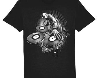 Carl Cox Acid House Techno 3 Deck Wizard Organic Cotton T Shirt in Black