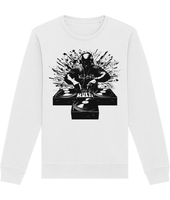 Carl Cox 3 Desk Wizard Print on White Sweatshirt