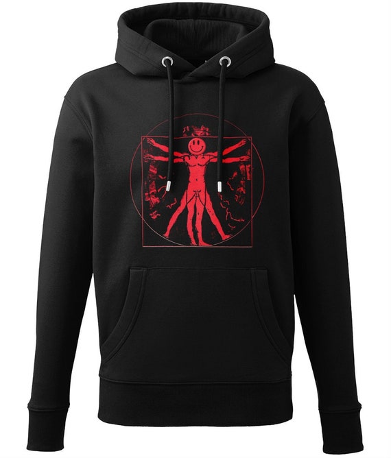 AcidaVinci Acid House Hoodie – Red Rave Art, Organic Cotton Blend