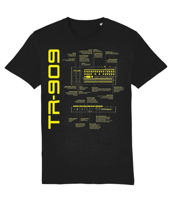 Techno TR-909 Rhythm Composer Logo & Users-Guide illustration Graphic on Premium Organic T Shirt