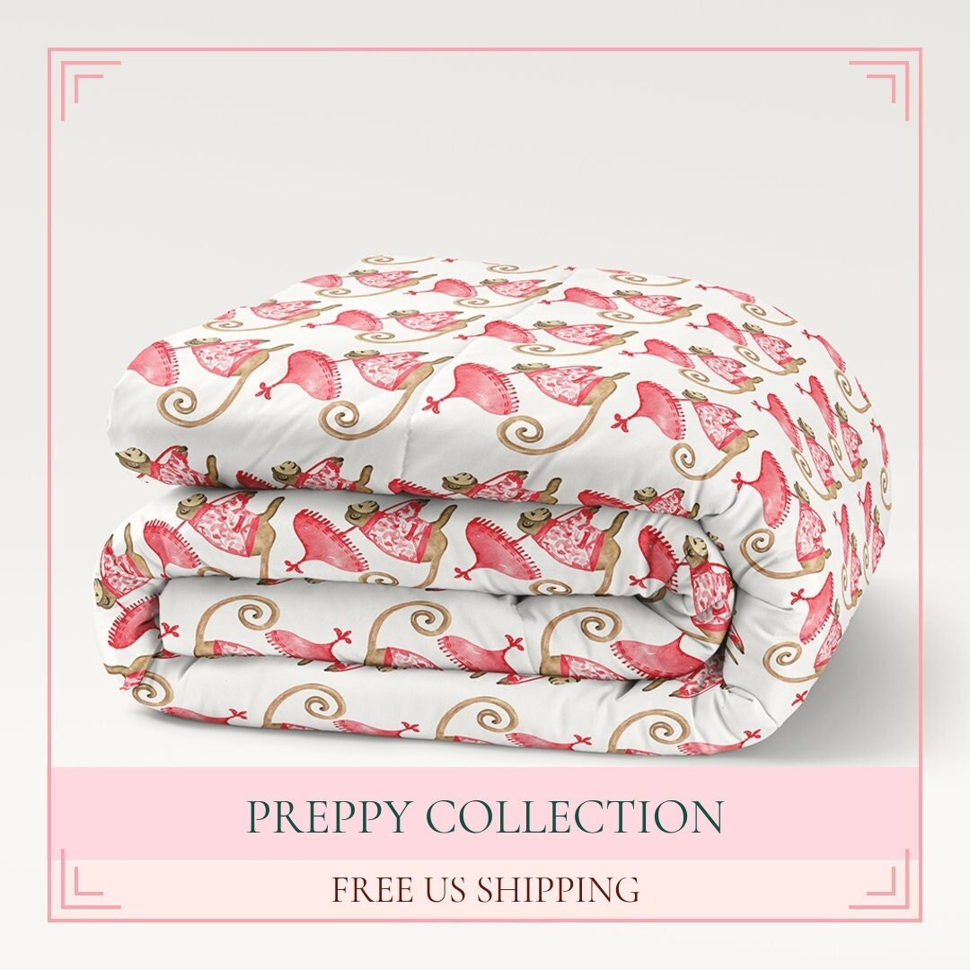 Preppy Monkey Comforter, Preppy Bedding, Preppy Room Decor, Block Print ...