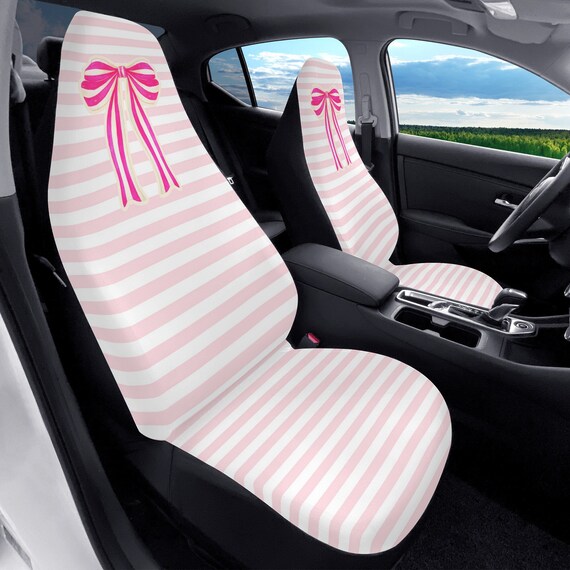 Striped Car Seat Covers Pink Bow Girly Car Decor Pink Car Accessories Cute Car Accessories Preppy Car Decor Car Interior Decor Etsy