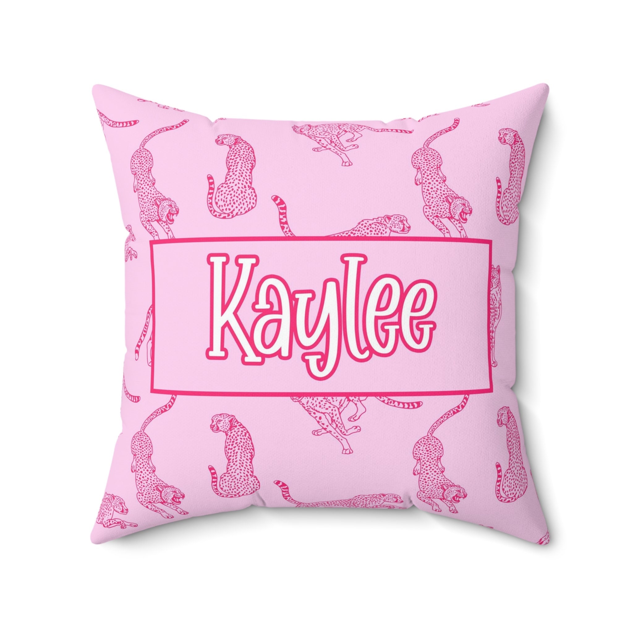Preppy Cheetah Personalized Name Throw Pillow, Custom Pillow, Pink