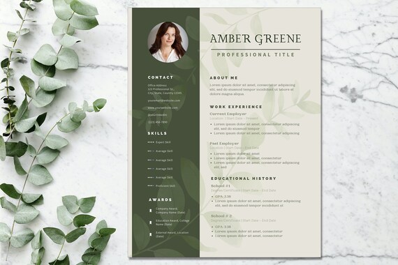 Resume/CV and Cover Letter & References Page Template for Canva | 4 Page Template with Photo