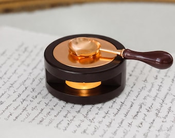 Mahogany Wax Seal Warmer with Copper Top – Tealight Wax Melting Furnace for Sealing Wax Beads, Wedding Invitation & Stationery Tool