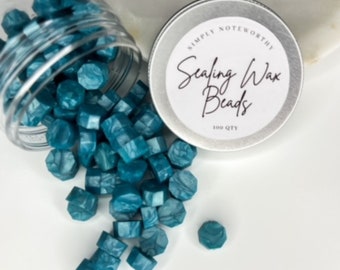 Blue Sealing Wax Beads – Teal Marbled Wax for Wax Seals, Wedding Invitations, Envelope Seals, Stationery, Gift Wrapping, Glue Gun Wax