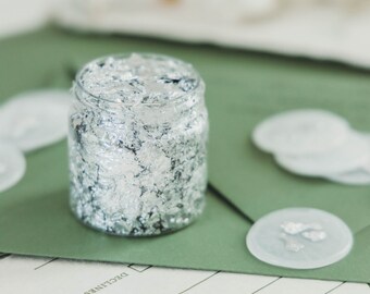 Silver Foil Flakes for Wax Seals, Metallic Leaf Embellishments for Wedding Invitations, DIY Stationery, Calligraphy Wax Art, and Wax Stamps