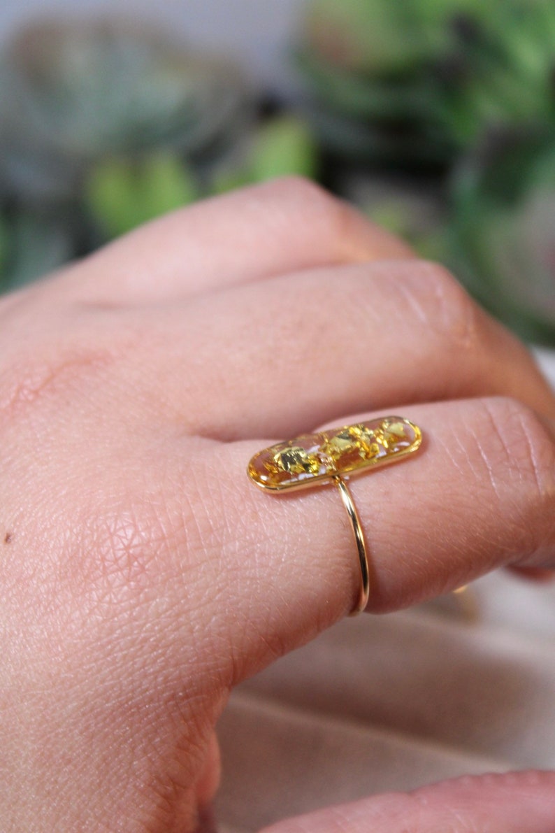 Long Bezel Fern & Gold Ring/ Handmade Resin Ring Tarnish Resistant Etsy