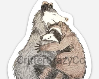 Cuddling Opossum and Raccoon Sticker
