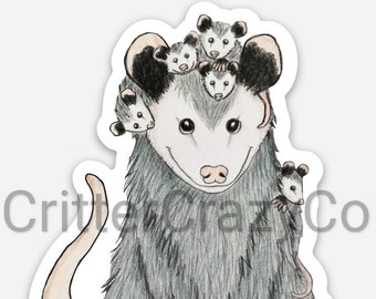 Opossum Babies and Mama Sticker