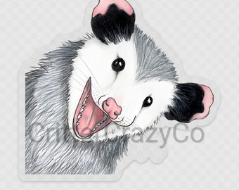 Peeking Opossum Sticker, MEDIUM, CLEAR BACKGROUND