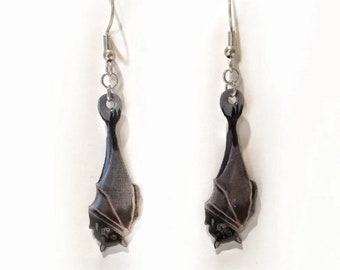 Black Fox Bat Earrings, Halloween earrings, Halloween gift, bat jewelry, cute bat, black earrings, creepy jewelry
