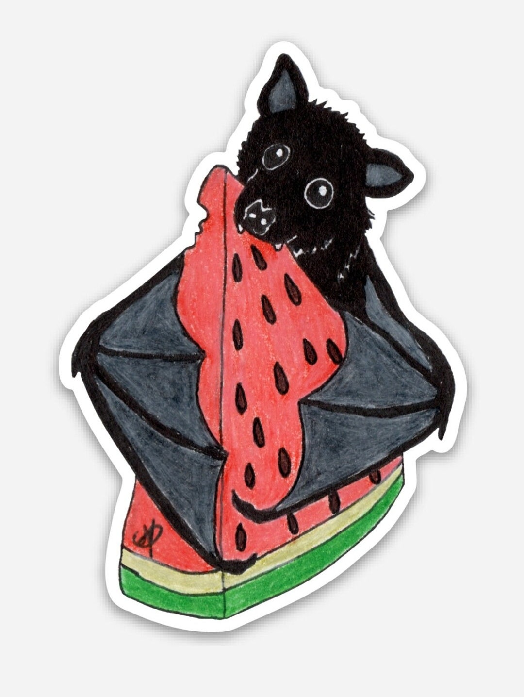 Black Bat Eating Watermelon Sticker Cute Bat Eating Etsy