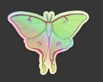 Holographic Luna Moth Sticker, waterproof and made from high quality vinyl
