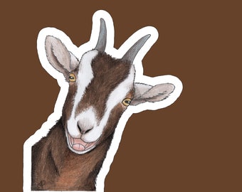 Peek a Boo Goat Sticker, Small WHITE BACKGROUND