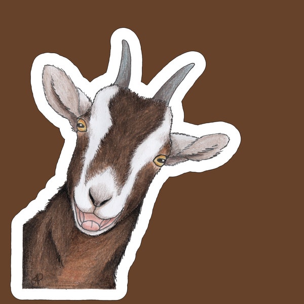 Peek a Boo Goat Sticker, Small WHITE BACKGROUND