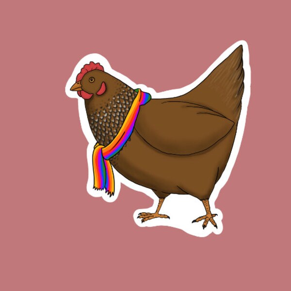 Hen with Rainbow Scarf Sticker