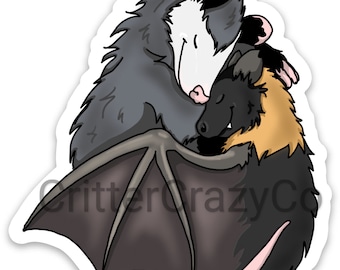 Opossum and Bat Hugging Sticker - Anime Car Sticker for Possum & Bat Lover