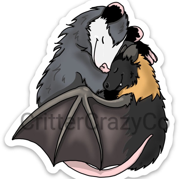 Opossum and Bat Hugging Sticker - Anime Car Sticker for Possum & Bat Lover