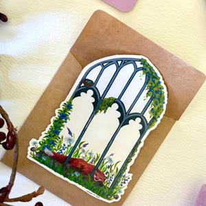 Enchanting Gothic Window Vinyl Decal | Waterproof Cottagecore Secret Garden Sticker for Whimsical Decor