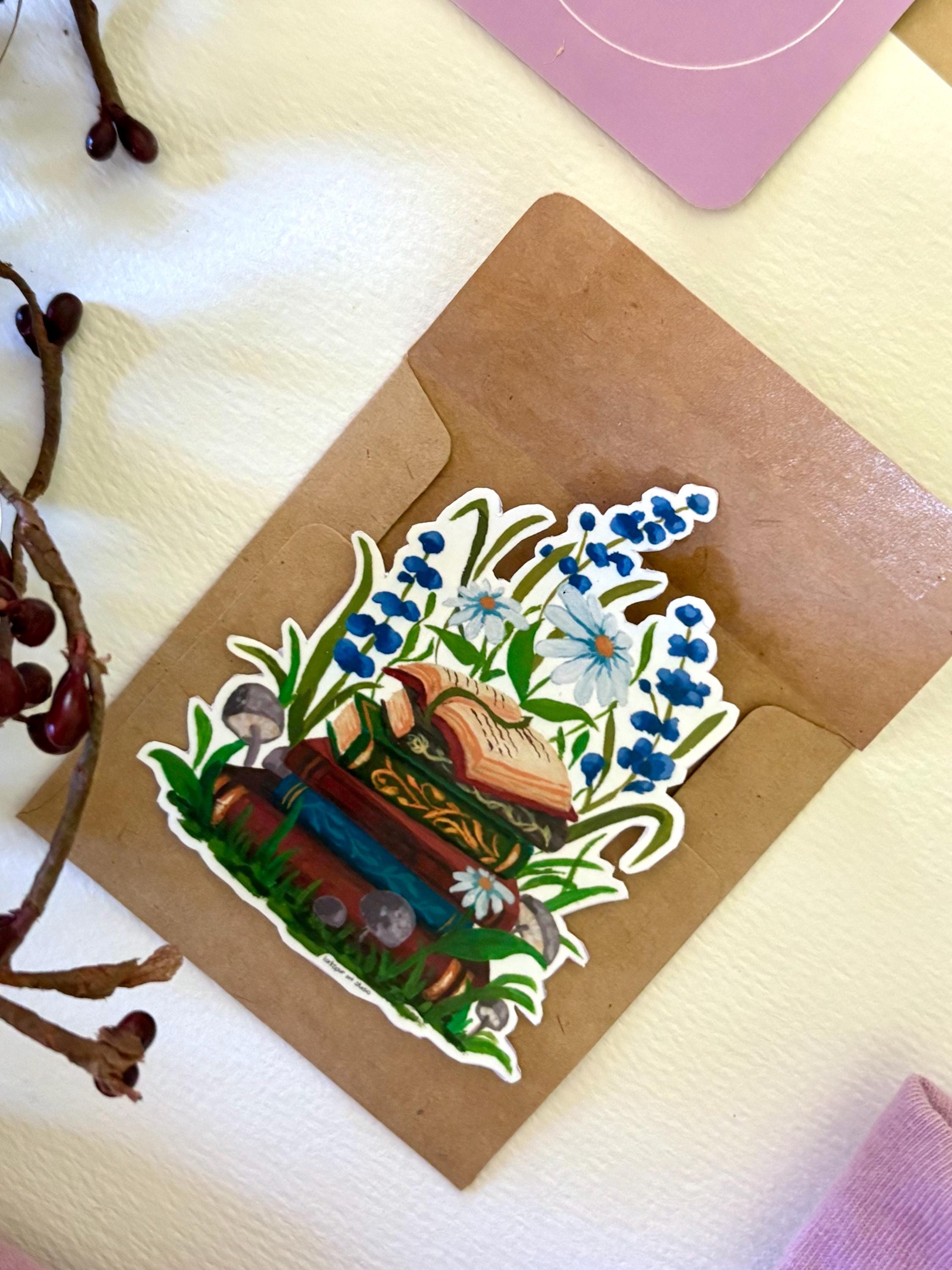 Enchanting Floral Book Stack Sticker | Waterproof Vinyl Decal for ...