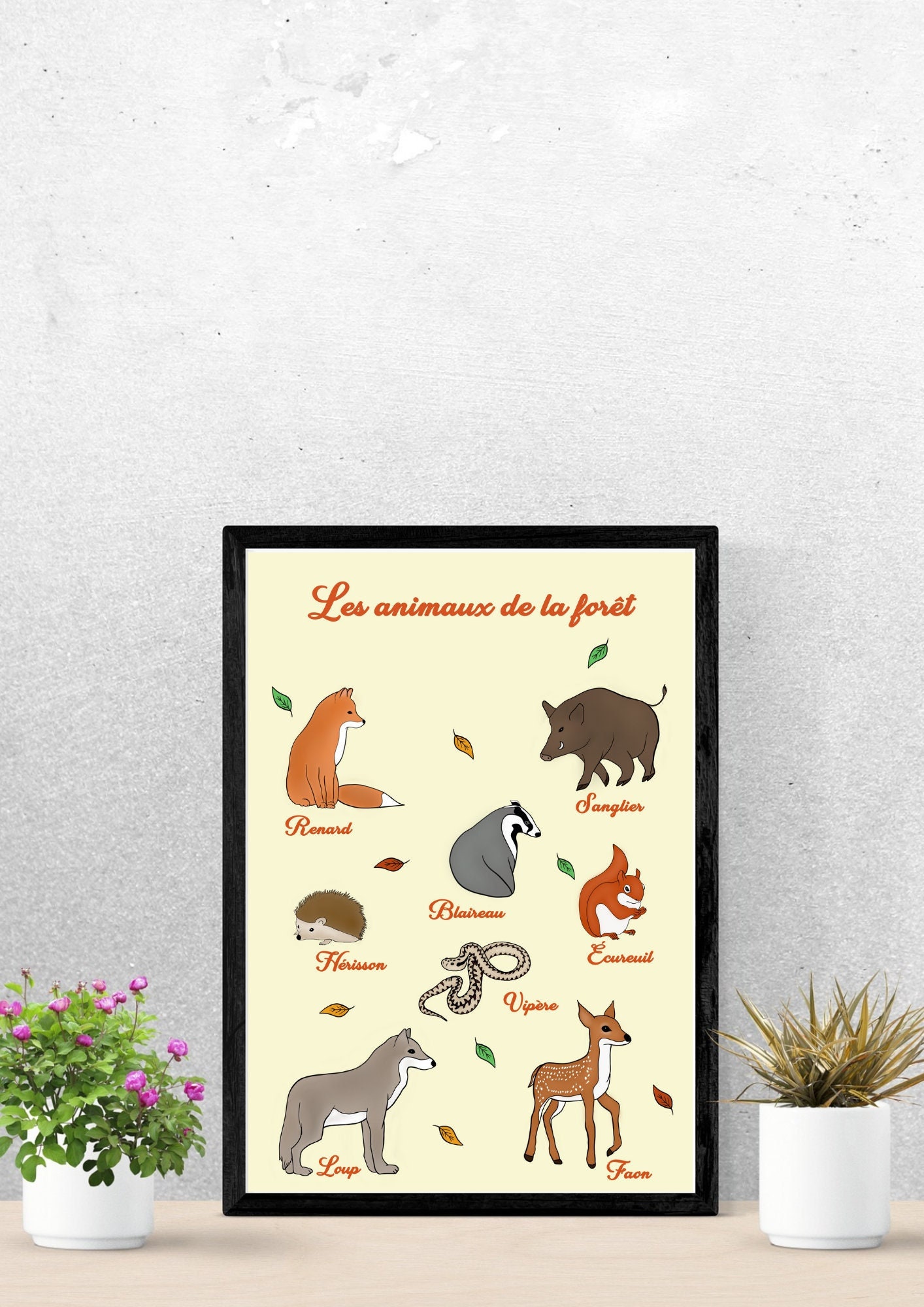 Affiche Animaux de La Forêt, Affiche Enfant, Noms Animaux, Poster Décoration Enfant
