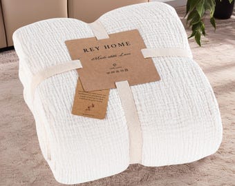 100% ORGANIC Gauze Blanket, 4 Layer Cotton Muslin Bedcover, Twin Queen King Size Bedspread, Reversible OEKO-TEX Certified Throw Blanket