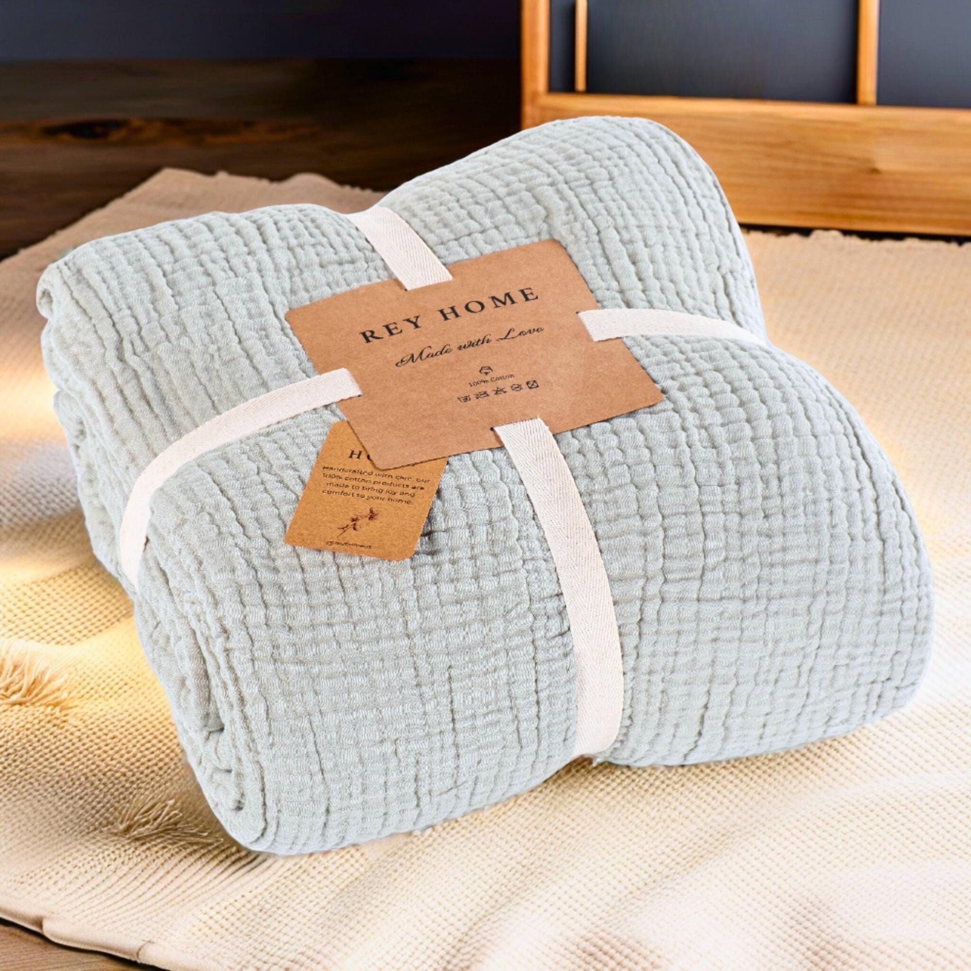 100% ORGANIC Gauze Blanket, 4 Layer Cotton Muslin Bedcover, Twin Queen King Size Bedspread, Reversible OEKO-TEX Certified Throw Blanket