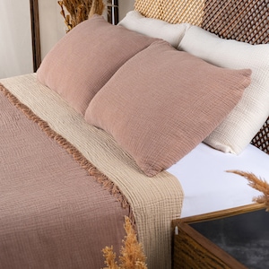 100% ORGANIC Gauze 4 Layer Muslin Blanket, Decorative Bedcover, Twin Queen King Size Quilt, Lightweight Reversible Soft Woven Blanket, Brown