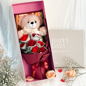 Teddy Bear Flower Bouquet Gift Box for Valentine's Day, Mother's & Father's Day Gift, Birthday, Anniversary, Any Occasions