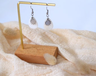 Sun earrings with mother-of-pearl - stainless steel drop earrings with mother-of-pearl drop pendant and small sun - hypoallergenic