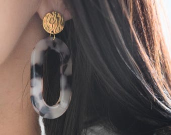 Fauve earrings - leopard print acetate and steel dangling earrings, trendy jewelry, original, gifts for her