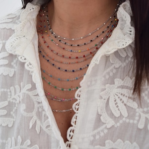 Balian Necklace - Fine and delicate necklace for women in stainless steel with colored enamel resin drop beads