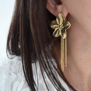 Boucles d'oreilles Florine  - boucles 2 en 1 avec chaînes modulables - boucles fleurs en acier inoxydable