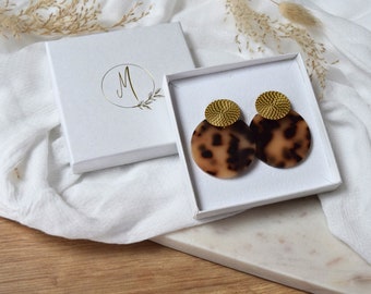 Boucles d'oreilles Leo  - boucles pendantes en acier et acétate léopard , bijoux tendance, originale, cadeaux pour elle