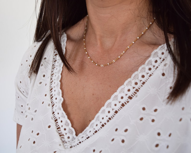 Collier Bali collier fin pour femme en acier inoxydable doré avec perles en résine goutte émail coloré image 8
