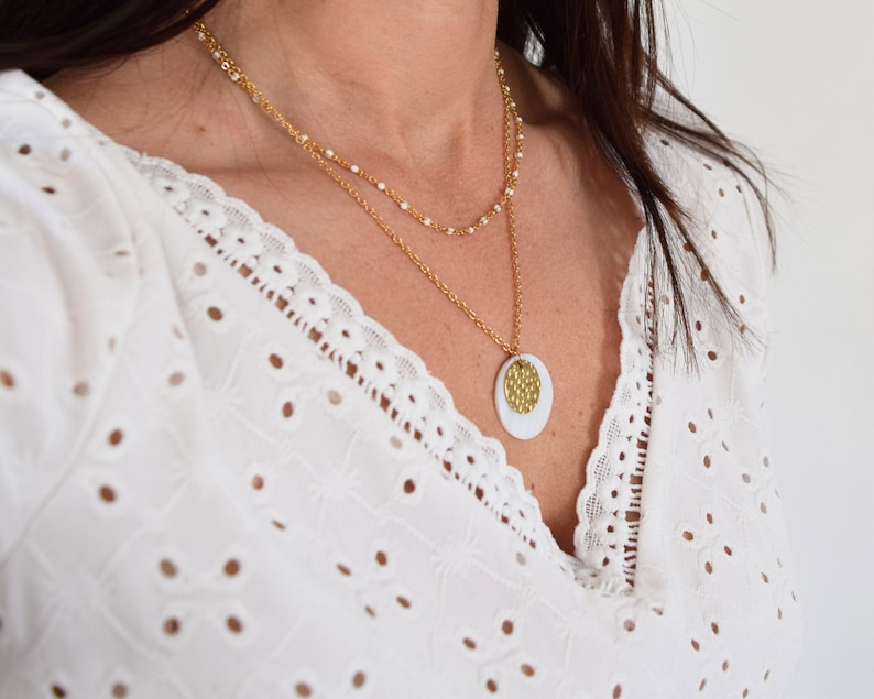 Collier Bali collier fin pour femme en acier inoxydable doré avec perles en résine goutte émail coloré image 5