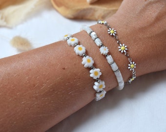 Margeritenarmband - Blumenkette aus Edelstahl - Geschenk für sie, verstellbarer, feiner, raffinierter, trendiger und hypoallergener Schmuck